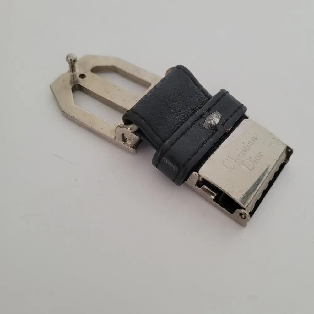 Christian Dior Silver Black Leather Metal Belt Buckle Replacement Slim Vintage‎
